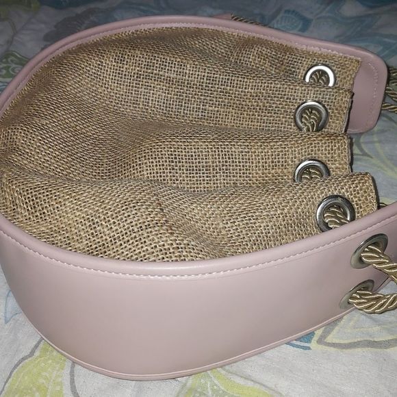 Burlap and faux leather drawstring bag NWOT - Picture 4 of 9